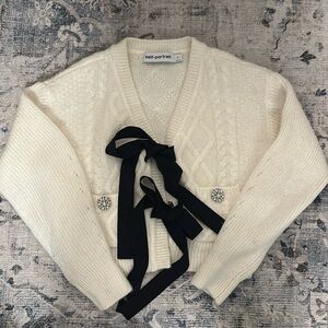 Self Portrait white cardigan with diamonds button